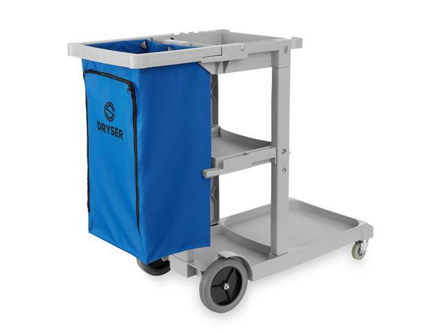 Dryser Commercial Janitorial Cleaning Cart on Wheels with Shelves and Vinyl Bag & Commercial Mop Bucket with Side Press Wringer, 26 Qt. Blue
