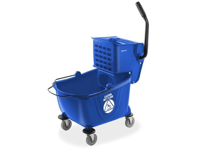 Dryser Commercial Janitorial Cleaning Cart on Wheels with Shelves and Vinyl Bag & Commercial Mop Bucket with Side Press Wringer, 26 Qt. Blue