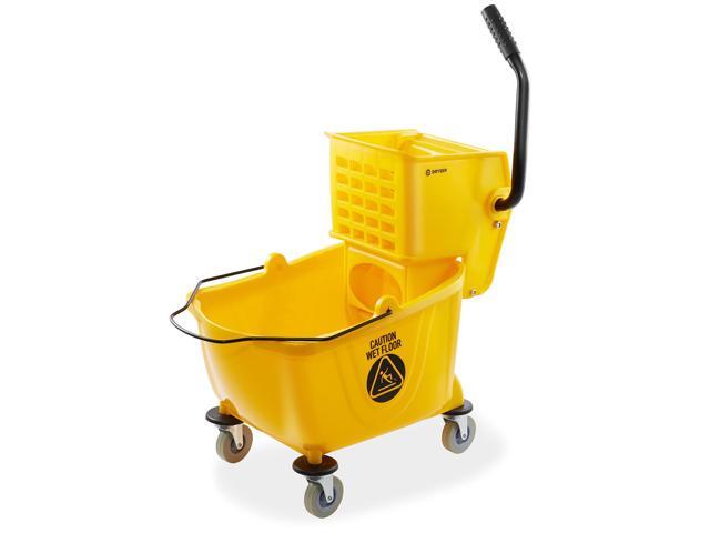 Dryser Commercial Janitorial Cleaning Cart on Wheels with Cover, Shelves and Vinyl Bag & Commercial Mop Bucket with Side Press Wringer, 26 Qt. Yellow