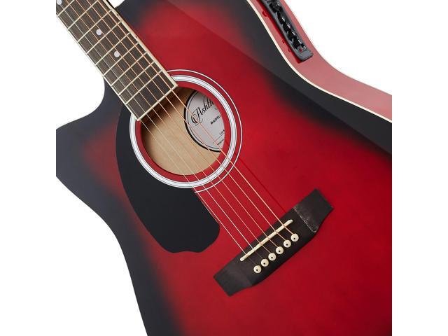 Ashthorpe Full-Size Left-Handed Dreadnought Cutaway Acoustic-Electric Guitar Bundle - Premium Tonewoods - Red