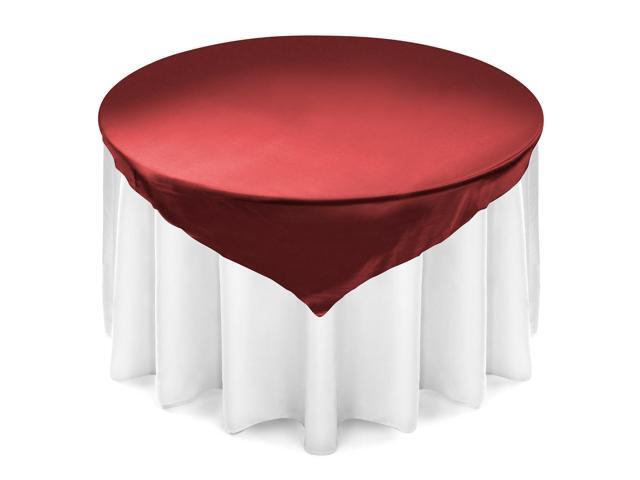 Lann's Linens - 5 Satin Overlay Table Toppers - 72' Square Tablecloth Covers for Wedding, Reception or Party - Burgundy