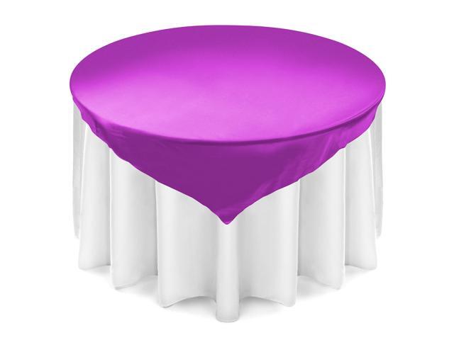 Lann's Linens - 5 Satin Overlay Table Toppers - 72' Square Tablecloth Covers for Wedding, Reception or Party - Purple
