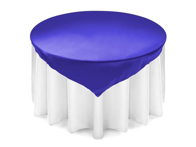 Lann's Linens - 5 Satin Overlay Table Toppers - 72' Square Tablecloth Covers for Wedding, Reception or Party - Royal Blue