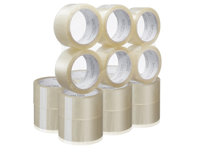 Sure-Max Premium Carton Packing Tape 2.0 mil 165 Feet (55 yards) - Clear - 18 Rolls