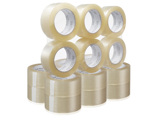 Sure-Max Premium Carton Packing Tape 2.0 mil 330 Feet (110 yards) - Clear - 18 Rolls