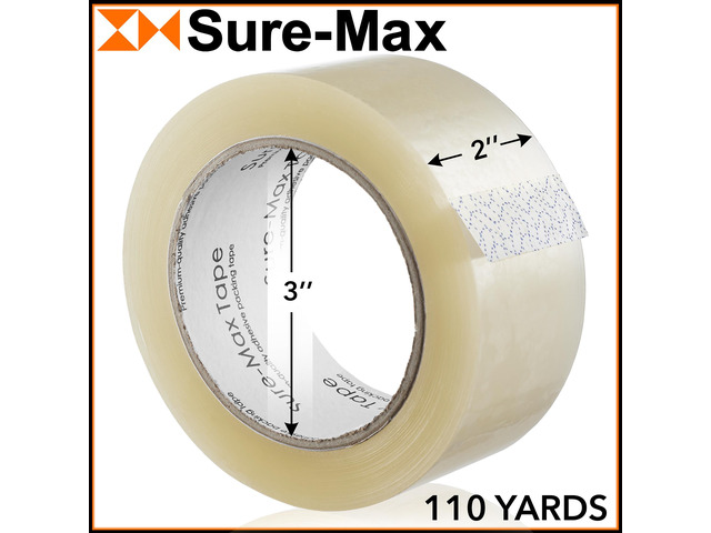 Sure-Max Premium Carton Packing Tape 2.0 mil 330 Feet (110 yards) - Clear - 18 Rolls