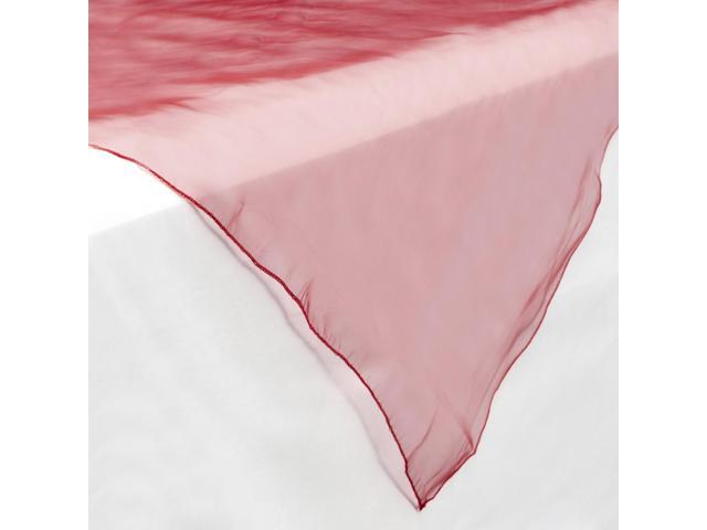 Lann's Linens - 5 Organza Overlay Table Toppers - 72' Square Tablecloth Covers for Wedding, Reception or Party - Burgundy