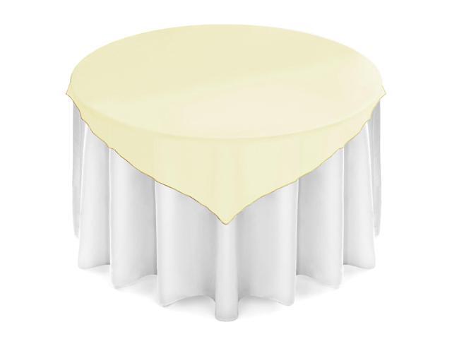 Lann's Linens - 5 Organza Overlay Table Toppers - 72' Square Tablecloth Covers for Wedding, Reception or Party - Yellow
