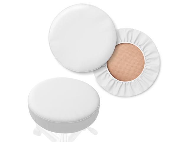 Saloniture 2-Pack Round Stool Seat Cover, 13-1/2 Inch Waterproof Slipcover for Swivel Chair or Barstool - White