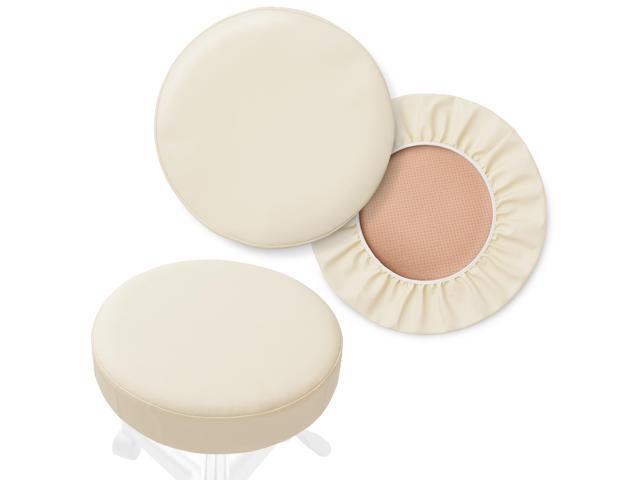 Saloniture 2-Pack Round Stool Seat Cover, 15-1/2 Inch Waterproof Slipcover for Swivel Chair or Barstool - Cream