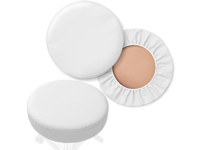 Saloniture 2-Pack Round Stool Seat Cover, 17-1/2 Inch Waterproof Slipcover for Swivel Chair or Barstool - White