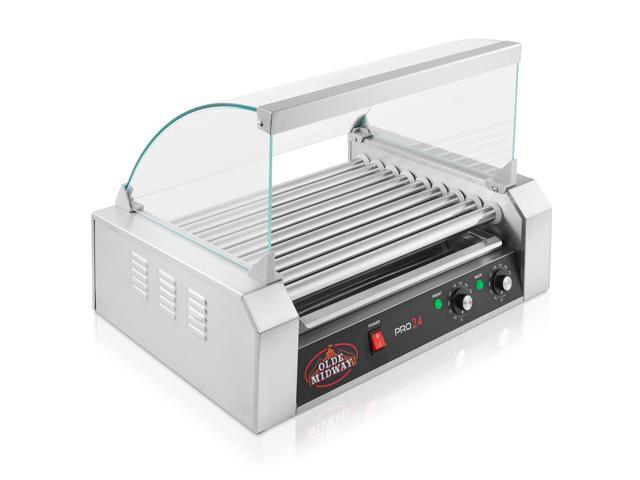 Olde Midway Electric 24 Hot Dog 9 Roller Grill Cooker Machine with Cover 1200-Watt - Commercial Grade