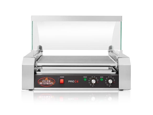 Olde Midway Electric 24 Hot Dog 9 Roller Grill Cooker Machine with Cover 1200-Watt - Commercial Grade