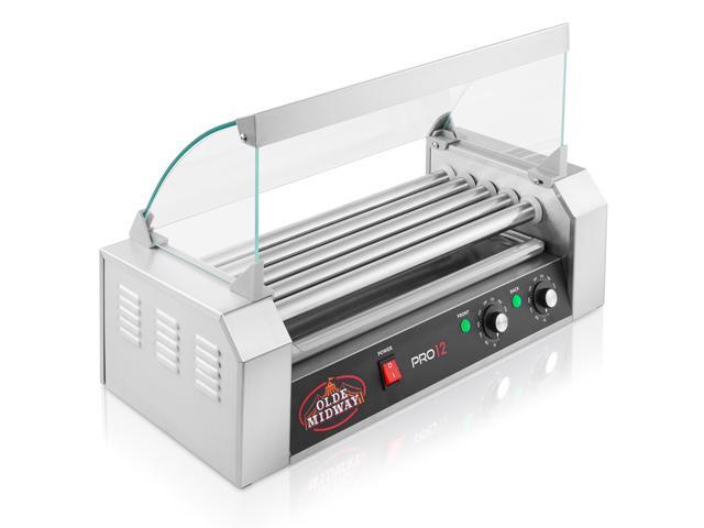 Olde Midway Electric 12 Hot Dog 5 Roller Grill Cooker Machine with Cover 700-Watt - Commercial Grade