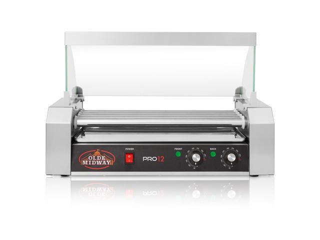 Olde Midway Electric 12 Hot Dog 5 Roller Grill Cooker Machine with Cover 700-Watt - Commercial Grade