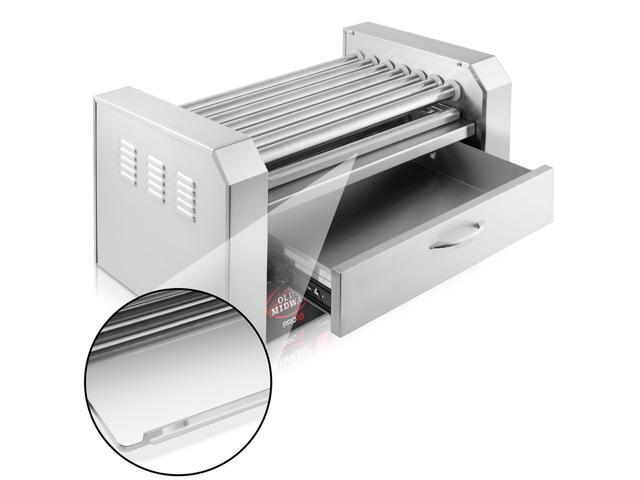 Olde Midway Electric 18 Hot Dog 7 Roller Grill Cooker Machine with Bun Warming Drawer - Commercial Grade, Stainless Steel