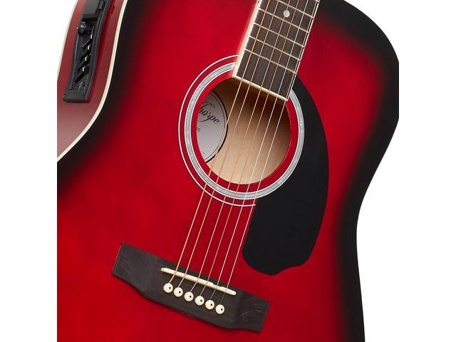 Ashthorpe Full-Size Dreadnought Acoustic Electric Guitar Package with 10 Watt Amp - Red