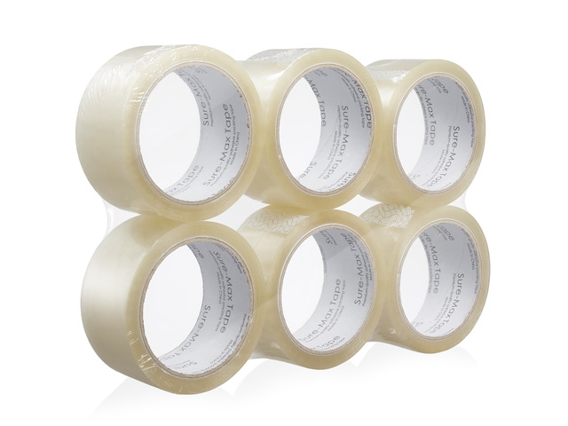 Sure-Max 6 Rolls Heavy-Duty Shipping & Packing Tape (2' x 60 yard/180' each) - Moving & Adhesive Carton Sealing - 2.7mil Clear