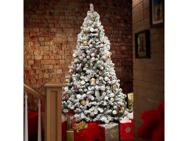 Casafield 9FT Realistic Snow-Flocked Pine Unlit Artificial Holiday Christmas Tree with Sturdy Metal Stand