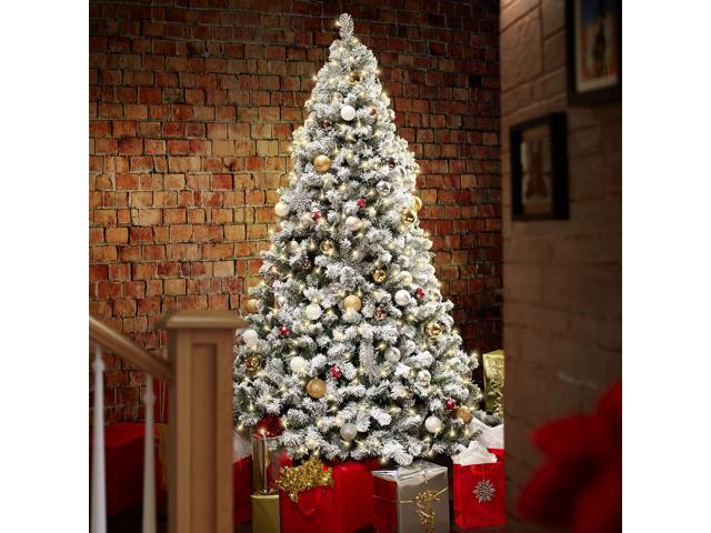 Casafield 6FT Pre-Lit Realistic Snow-Flocked Pine Artificial Holiday Christmas Tree with Sturdy Metal Stand