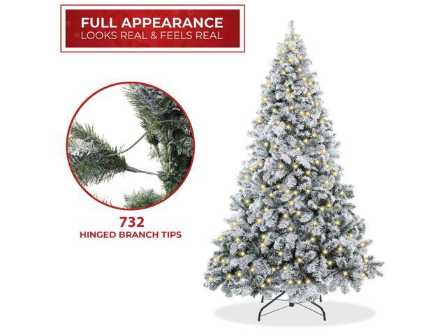 Casafield 6FT Pre-Lit Realistic Snow-Flocked Pine Artificial Holiday Christmas Tree with Sturdy Metal Stand