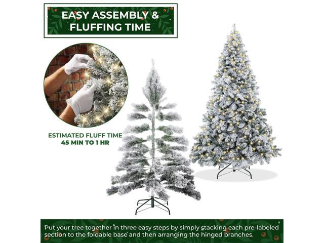 Casafield 6FT Pre-Lit Realistic Snow-Flocked Pine Artificial Holiday Christmas Tree with Sturdy Metal Stand