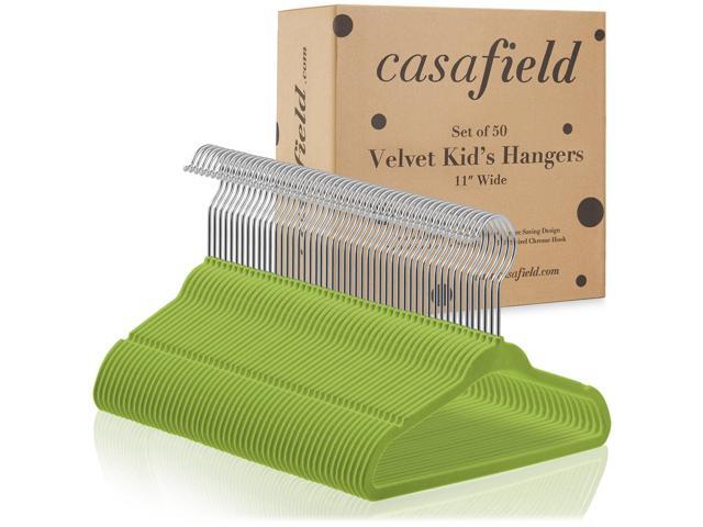 Casafield 50 Velvet Baby Hangers - 11' Size for Infant & Toddler Clothes - Lime Green