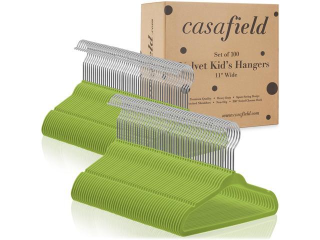 Casafield 100 Velvet Baby Hangers - 11' Size for Infant & Toddler Clothes - Lime Green