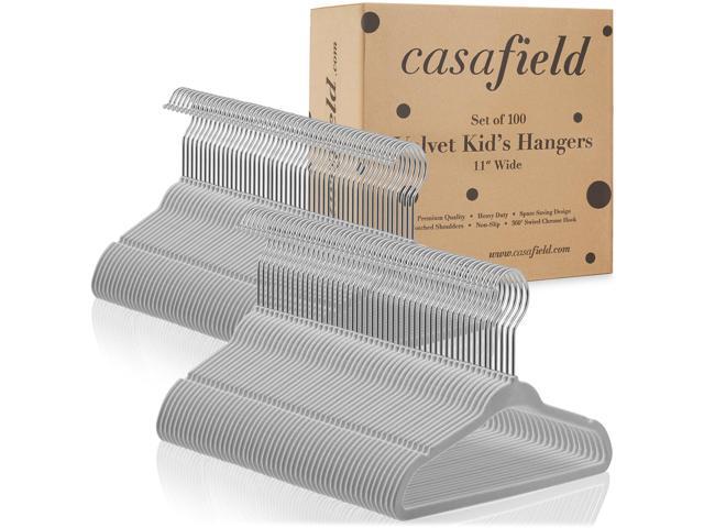 Casafield 100 Velvet Baby Hangers - 11' Size for Infant & Toddler Clothes - Gray