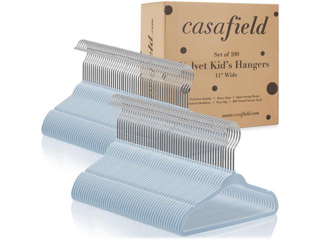 Casafield 100 Velvet Baby Hangers - 11' Size for Infant & Toddler Clothes - Light Blue