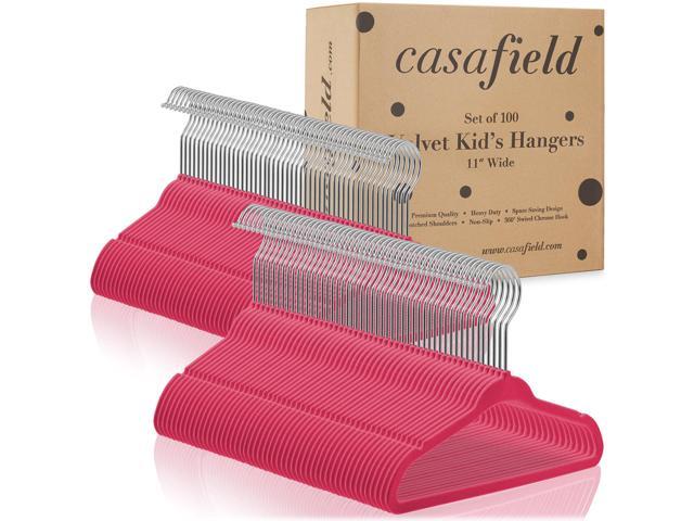 Casafield 100 Velvet Baby Hangers - 11' Size for Infant & Toddler Clothes - Pink