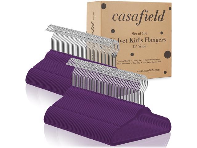 Casafield 100 Velvet Baby Hangers - 11' Size for Infant & Toddler Clothes - Purple