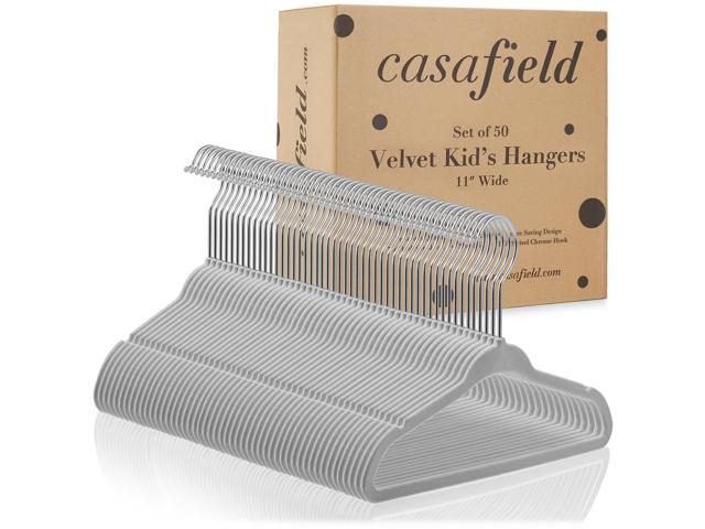 Casafield 50 Velvet Baby Hangers - 11' Size for Infant & Toddler Clothes - Gray