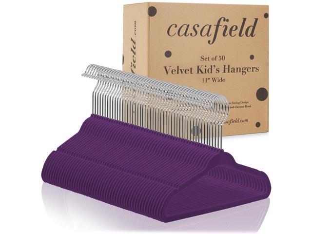 Casafield 50 Velvet Baby Hangers - 11' Size for Infant & Toddler Clothes - Purple