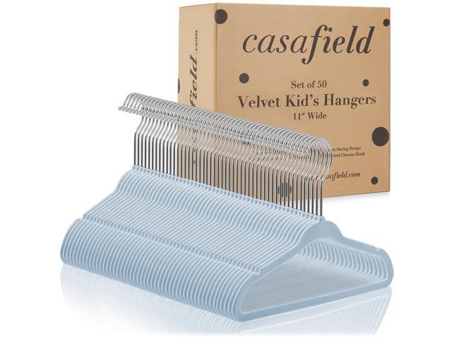 Casafield 50 Velvet Baby Hangers - 11' Size for Infant & Toddler Clothes - Light Blue