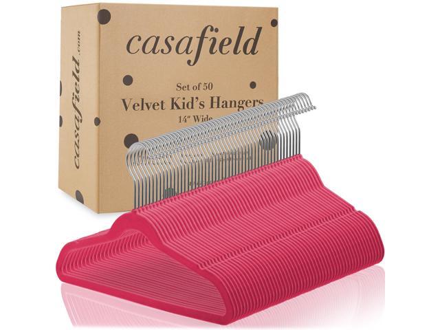 Casafield 50 Velvet Kid's Hangers - 14' Size for Children's Clothes - Pink