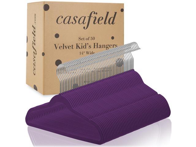 Casafield 50 Velvet Kid's Hangers - 14' Size for Children's Clothes - Purple