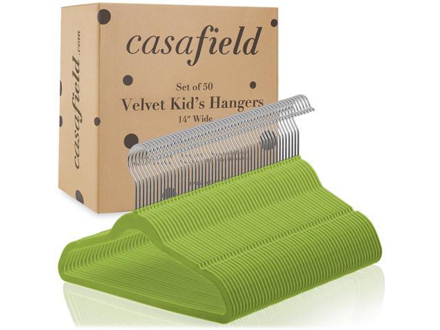 Casafield 50 Velvet Kid's Hangers - 14' Size for Children's Clothes - Lime Green
