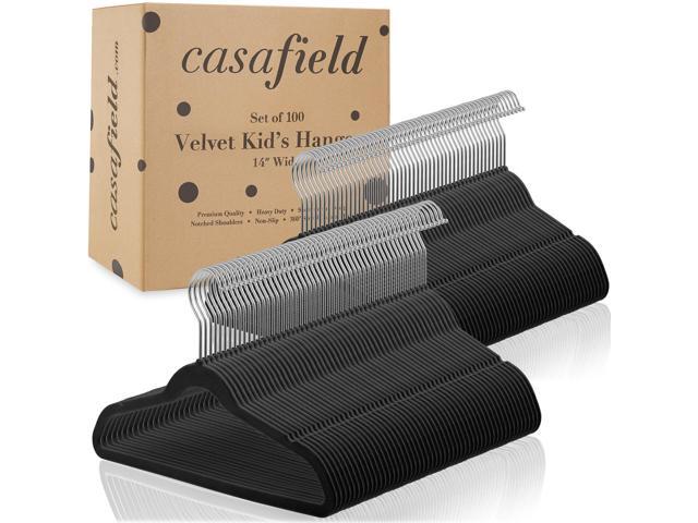 Casafield 100 Velvet Kid's Hangers - 14' Size for Children's Clothes - Black