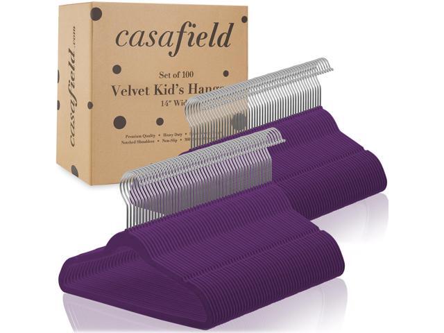 Casafield 100 Velvet Kid's Hangers - 14' Size for Children's Clothes - Purple