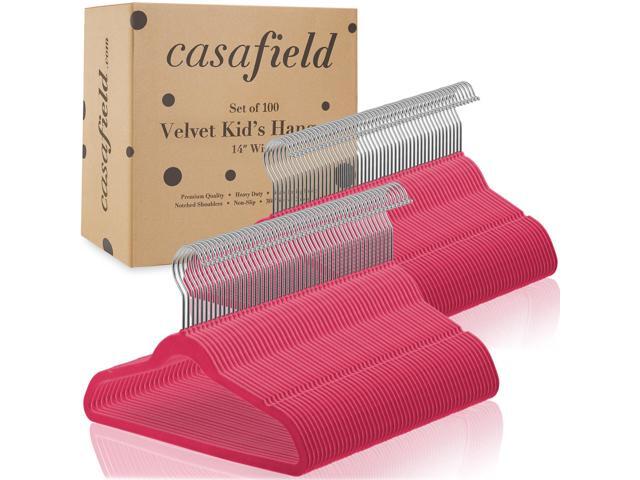 Casafield 100 Velvet Kid's Hangers - 14' Size for Children's Clothes - Pink
