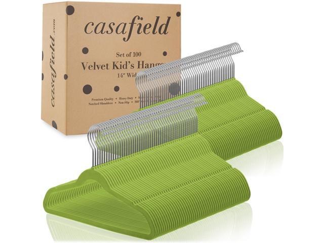 Casafield 100 Velvet Kid's Hangers - 14' Size for Children's Clothes - Lime Green