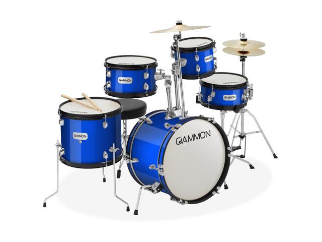 Gammon Percussion 5-Piece Junior Starter Drum Kit with Cymbals, Hardware, Sticks, & Throne - Blue
