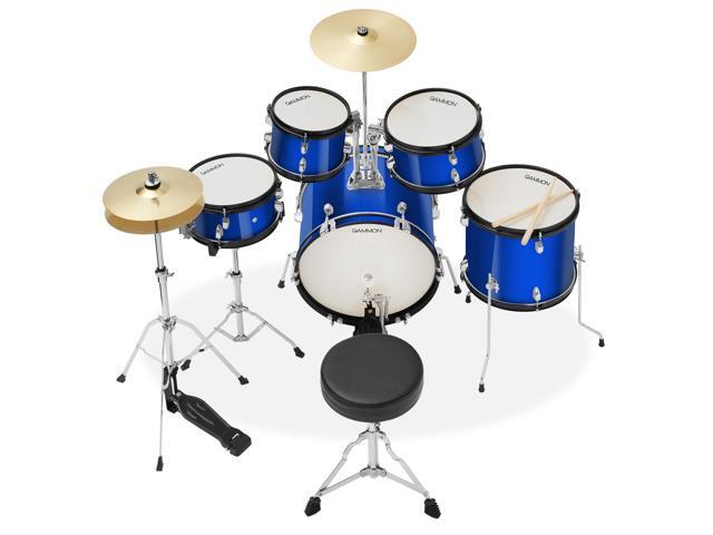 Gammon Percussion 5-Piece Junior Starter Drum Kit with Cymbals, Hardware, Sticks, & Throne - Blue