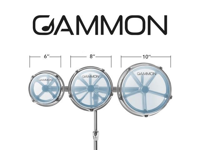 Gammon Percussion Roto Toms 6', 8', 10' Drum Set with Double Braced Stand & Tunable Heads