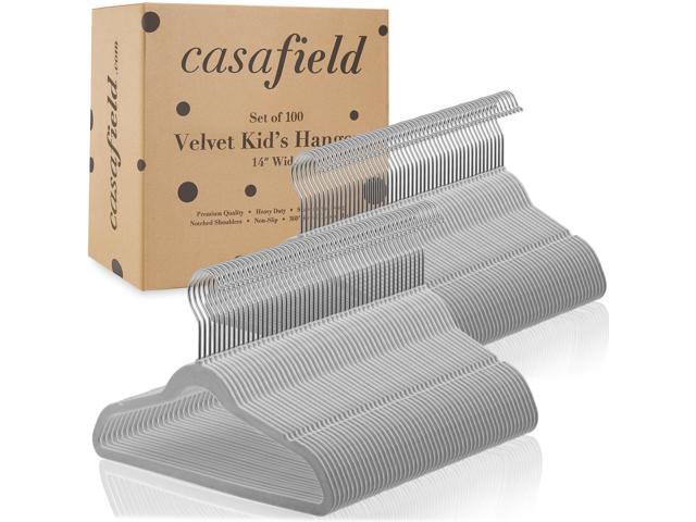 Casafield 100 Velvet Kid's Hangers - 14' Size for Children's Clothes - Gray