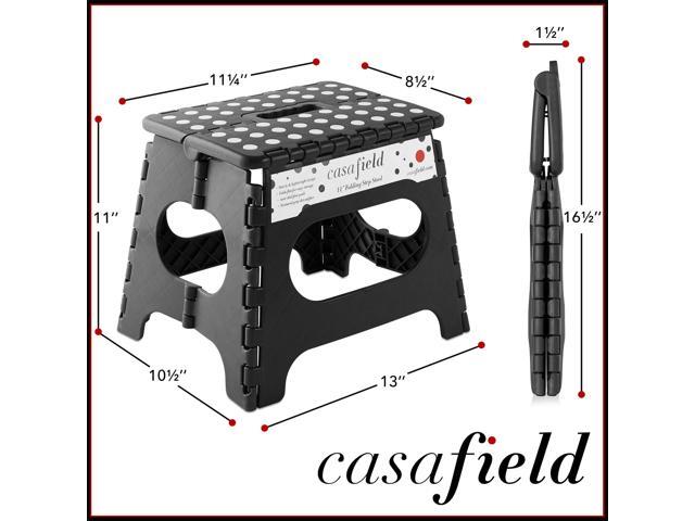 Casafield 11' Folding Step Stool with Handle, Black - Portable Collapsible Small Plastic Foot Stool for Kids and Adults - Use in the Kitchen,...