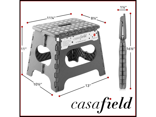 Casafield 11' Folding Step Stool with Handle (Set of 2), Gray - Portable Collapsible Small Plastic Foot Stool for Kids and Adults - Use in the...
