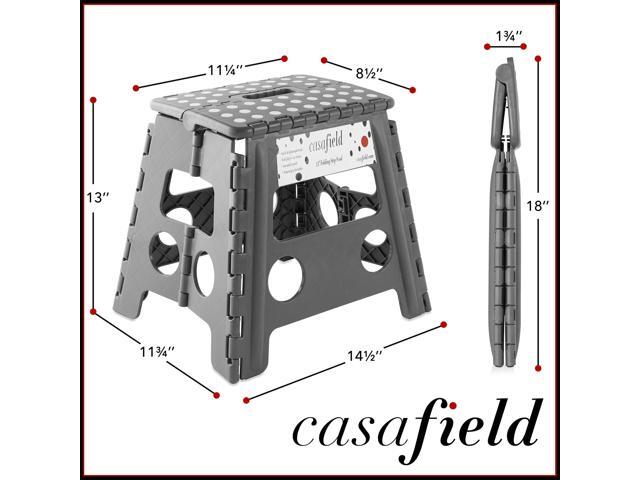 Casafield 13' Folding Step Stool with Handle (Set of 2), Gray - Portable Collapsible Small Plastic Foot Stool for Adults - Use in the Kitchen,...