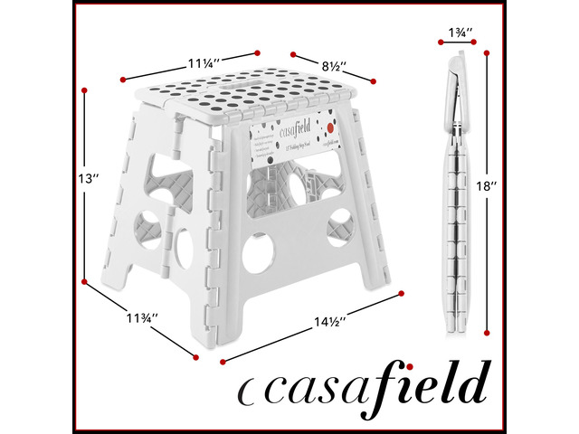 Casafield 13' Folding Step Stool with Handle (Set of 2), White - Portable Collapsible Small Plastic Foot Stool for Adults - Use in the Kitchen,...